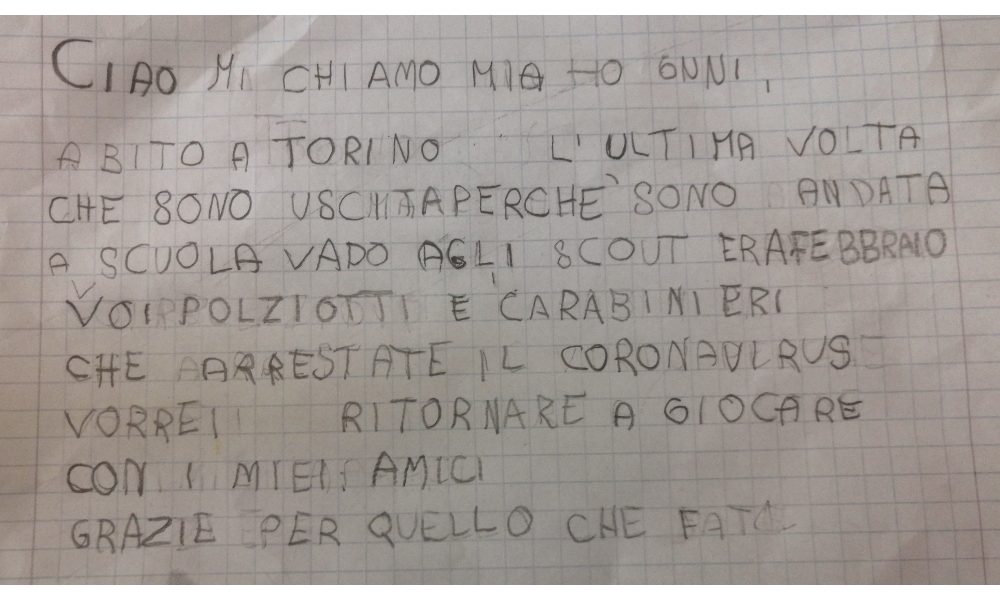 Bimba di 6 anni scrive alla polizia,arrestate il coronavirus