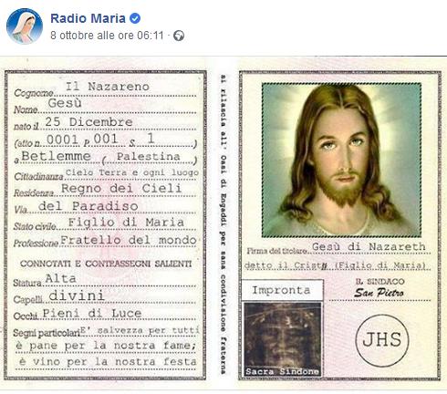 Erba, Radio Maria riaccende le polemiche: pubblicata la carta d’identità di Gesù