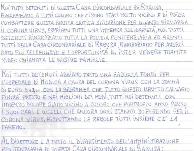 Covid-19: colletta detenuti per ospedale