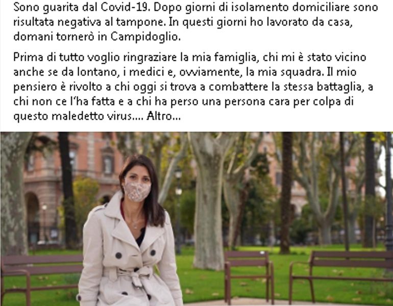 Covid: Raggi, sono guarita, da domani in Campidoglio