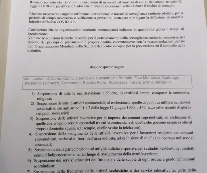 Coronavirus: documento falso che annuncia il blocco di ogni attività nel Comasco