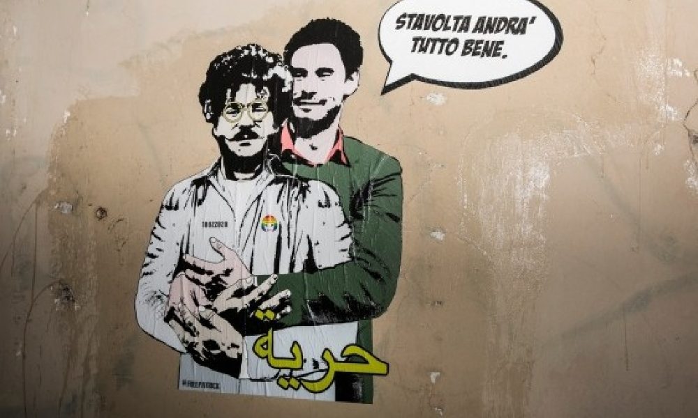 In murales Regeni abbraccia Zaki, stavolta andrà tutto bene