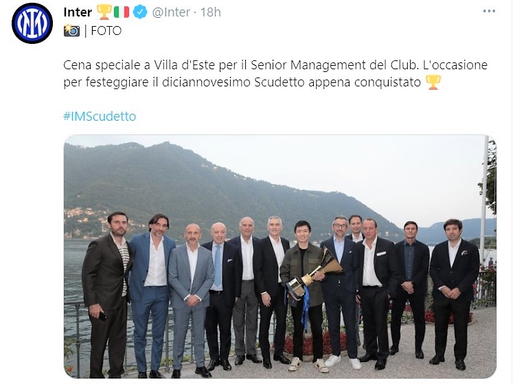 Festa scudetto sul lago per il presidente Zhang e i vertici dell’Inter