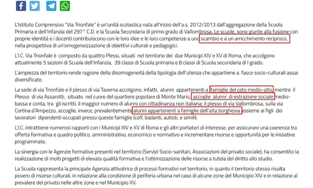 Istituto Trionfale, nessun classismo