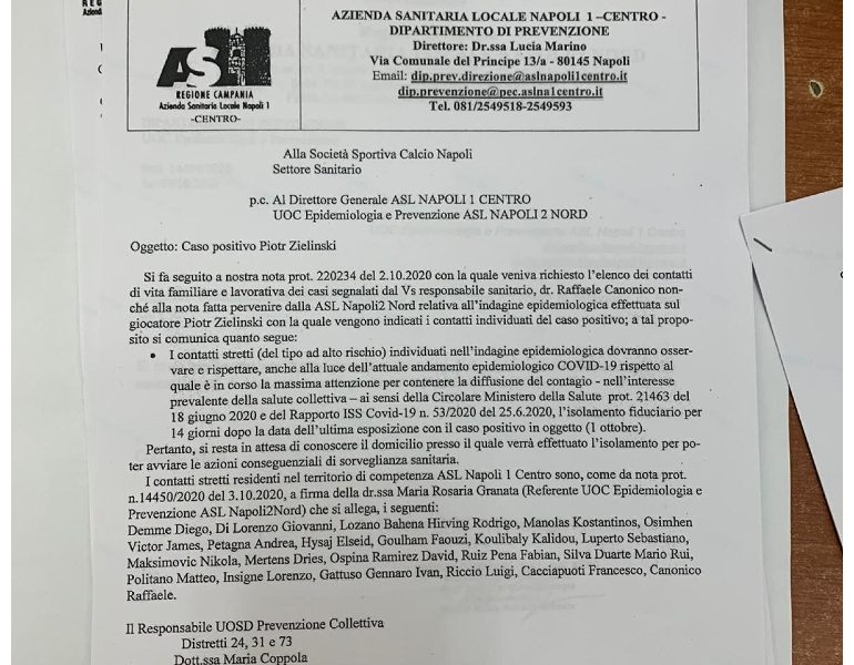 Juve-Napoli:ecco documento Asl,non contempla protocollo gare