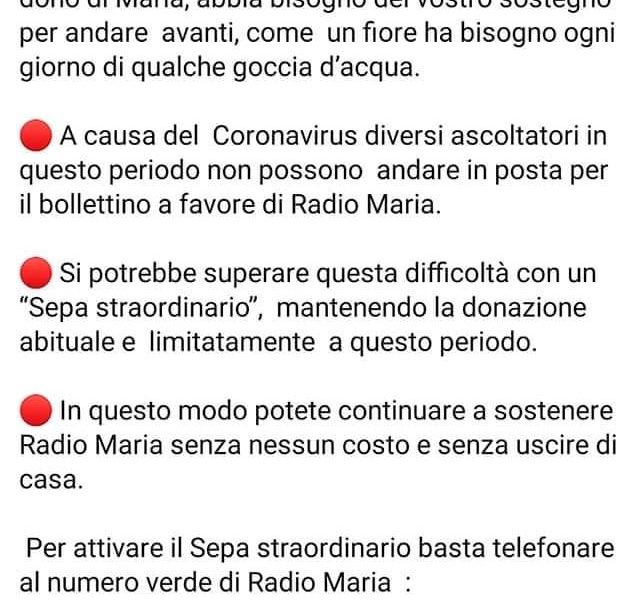 Bufera su Radio Maria che chiede donazioni. “Costretti a casa? Ecco come donarci soldi”