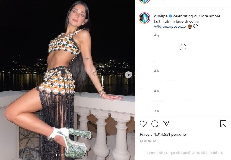 La star del pop Dua Lipa ospite sul Lario